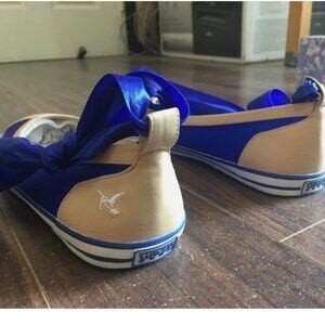 NEW Chinese Laundry Wash Satin Royal Blue Ribbon Tie Lace Flat Shoes SZ 8